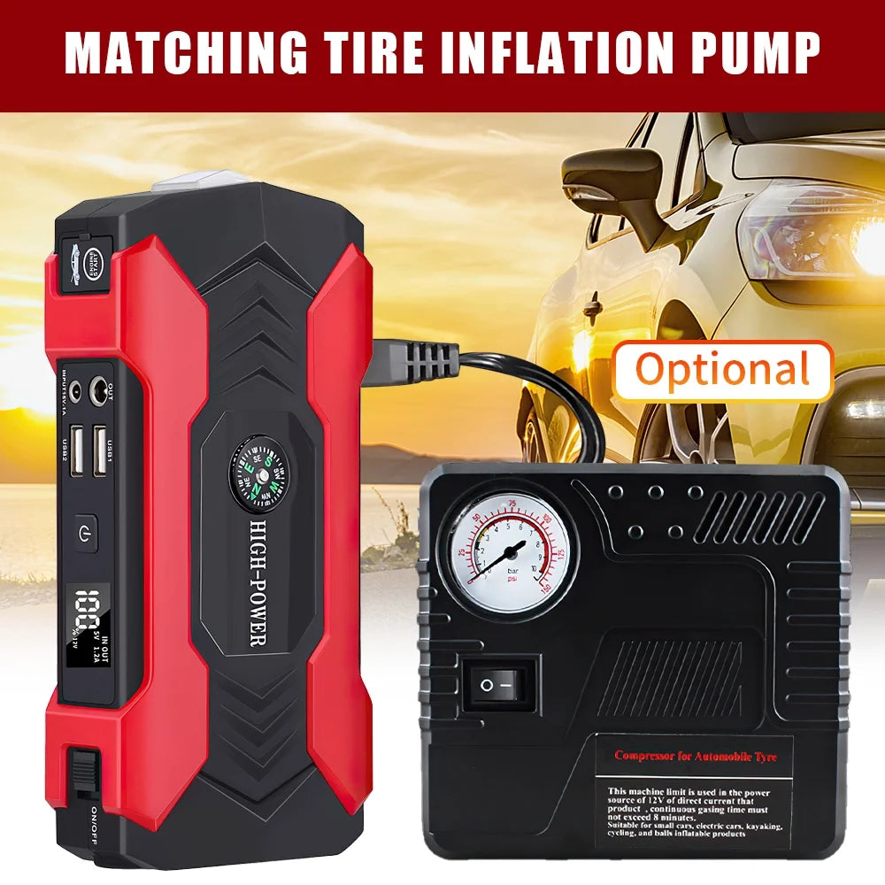 “Portable Car Jump Starter 28000mAh Power Bank with LED Flashlight"