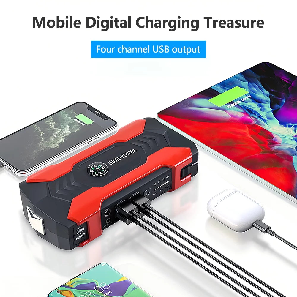 “Portable Car Jump Starter 28000mAh Power Bank with LED Flashlight"